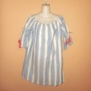 Catherine Malandrino Blue White Tassel Detail Dress L XL